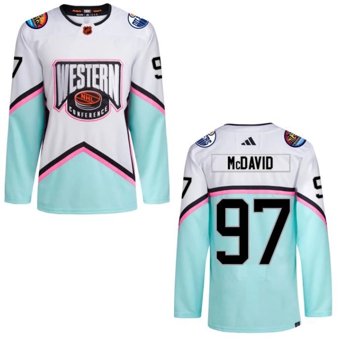 Men's Edmonton Oilers #97 Connor McDavid 2023 White All-Star Game Stitched Jersey