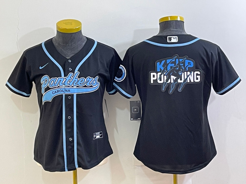 Youth Carolina Panthers Black Team Big Logo With Patch Cool Base Stitched Baseball Jersey