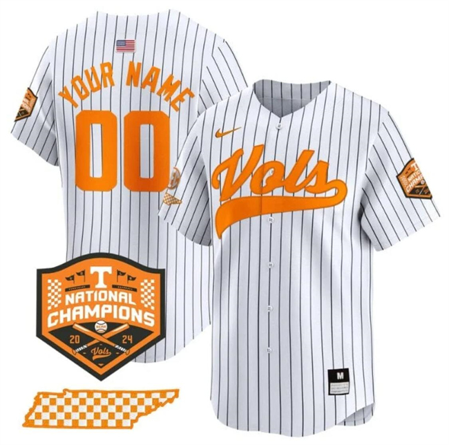 Men's Tennessee Volunteers Active Player Custom White Pinstripe 2024 Champions Vapor Limited Stitched Jersey