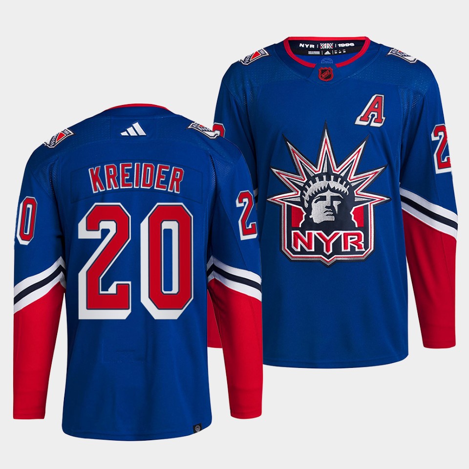 Men's New York Rangers #20 Chris Kreider Blue 2022 Reverse Retro Stitched Jersey