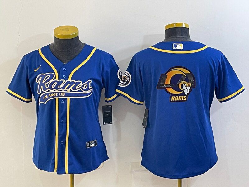 Youth Los Angeles Rams Royal Team Big Logo With Patch Cool Base Stitched Baseball Jersey