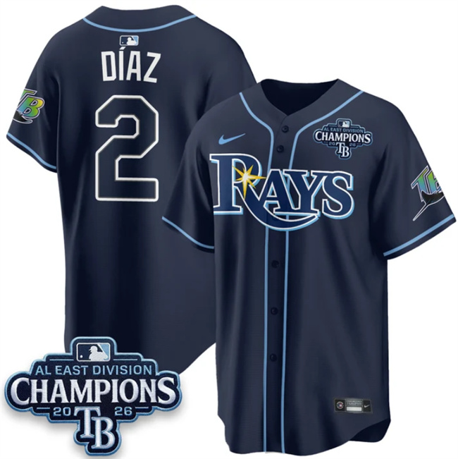 Men's Tampa Bay Rays #2 Yandy Díaz Navy 2026 AL East Champions Patch Limited Stitched Baseball Jersey