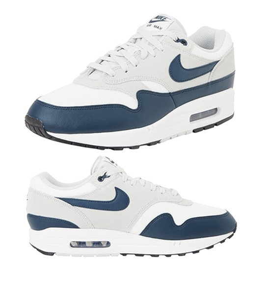 Men's Running Weapon Air Max 1 White/Navy/Light Silver Shoes 028