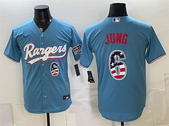 Men's Texas Rangers #6 Josh Jung Blue 2026 USA 250 Fourth of July Home Stitched Baseball Jersey