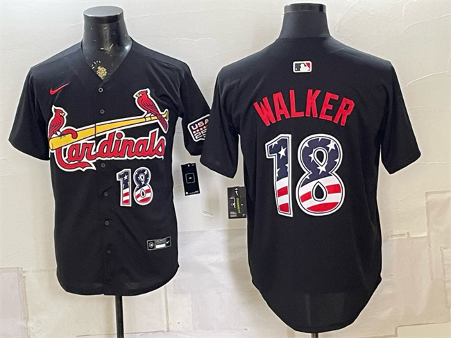 Men's St. Louis Cardinals #18 Jordan Walker Black USA 250 Fourth of July Stitched Baseball Jersey