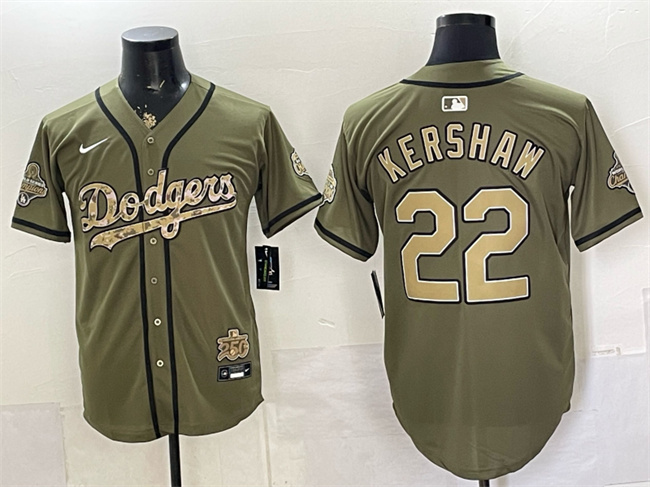 Men's Los Angeles Dodgers #22 Clayton Kershaw Olive 2026 Armed Forces Day Stitched Baseball Jersey
