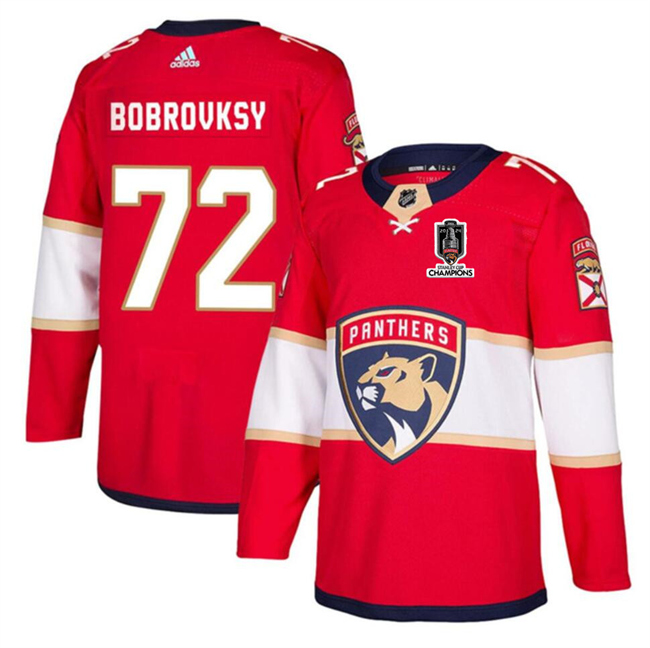 Men's Florida Panthers #72 Sergei Bobrovsky Red Home 2024 Stanley Cup Champions Stitched Jersey