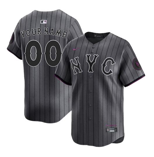 Men's New York Mets Customized Graphite 2024 City Connect Limited Stitched Baseball Jersey